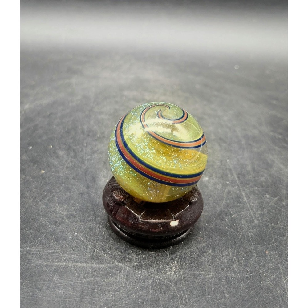 Handmade Geoffrey Beetem Glass Marble Lime Green‎ Dichroic Swirl Red 2" Signed